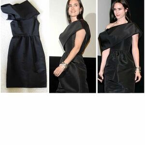 Oscar de la Renta Black One-Shoulder Silk Cocktail Dress